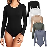 TVKSOM 4/5 Pack Long Sleeve Bodysuit for Women Round Neck Soft Breathable Casual Basic Stretchy Body Suits Tops