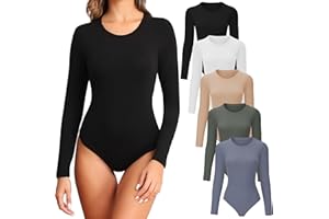 TVKSOM 4/5 Pack Long Sleeve Bodysuit for Women Round Neck Casual Basic Stretchy Body Suits Tops