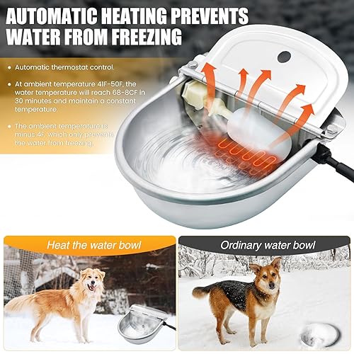 Automatic Heated Horse Waterer Bowl, 4L Large Capacity Farm Heated Water Bowl Constant Temperature Dispenser Float Control Pet Dog Goat Chicken Animal