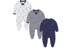 Ecojoy Baby Girls Boys Footed One-Piece Romper Cotton Long Sleeve Jumpsuit Zip Front Footie Romper 0-12 Month