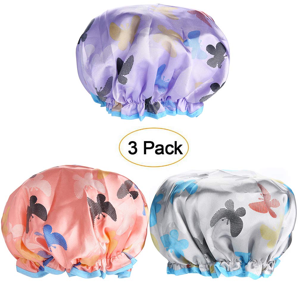 3 Pack Women Shower Cap Hair Bath Caps Large