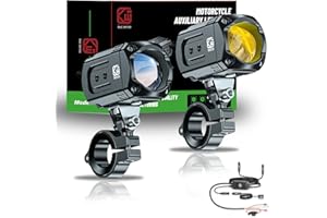Kewig Motorcycle Auxiliary LED Light Kit Driving Spotlights White/Amber Fog Light with Mount Brackets Wire Harness Waterproof