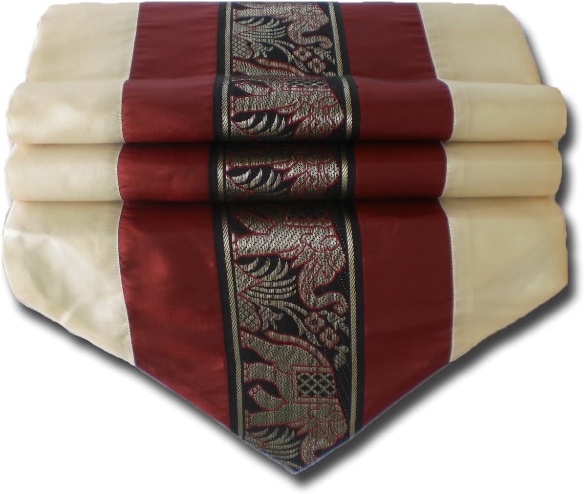 Elephant Cream & Wine Red Thai Silk Table Runner Table Cloth for kitchen living room Measures 150 cm x 30 cm