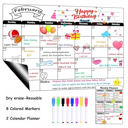 Calendario de borrado en seco con calendario magnético para nevera ...