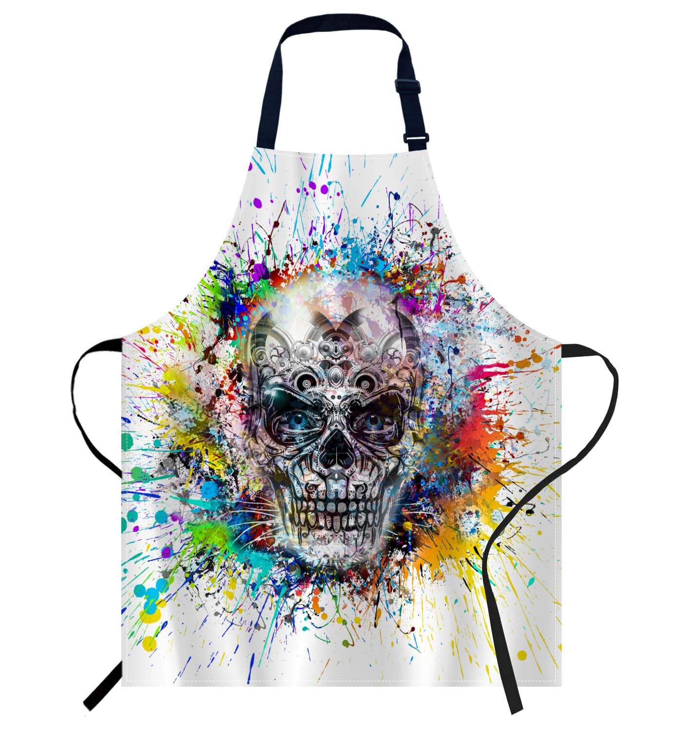 Smooffly Skull Colorful Splash Apron - Chefs Apron for Men & Women, BBQ & Catering Bibs