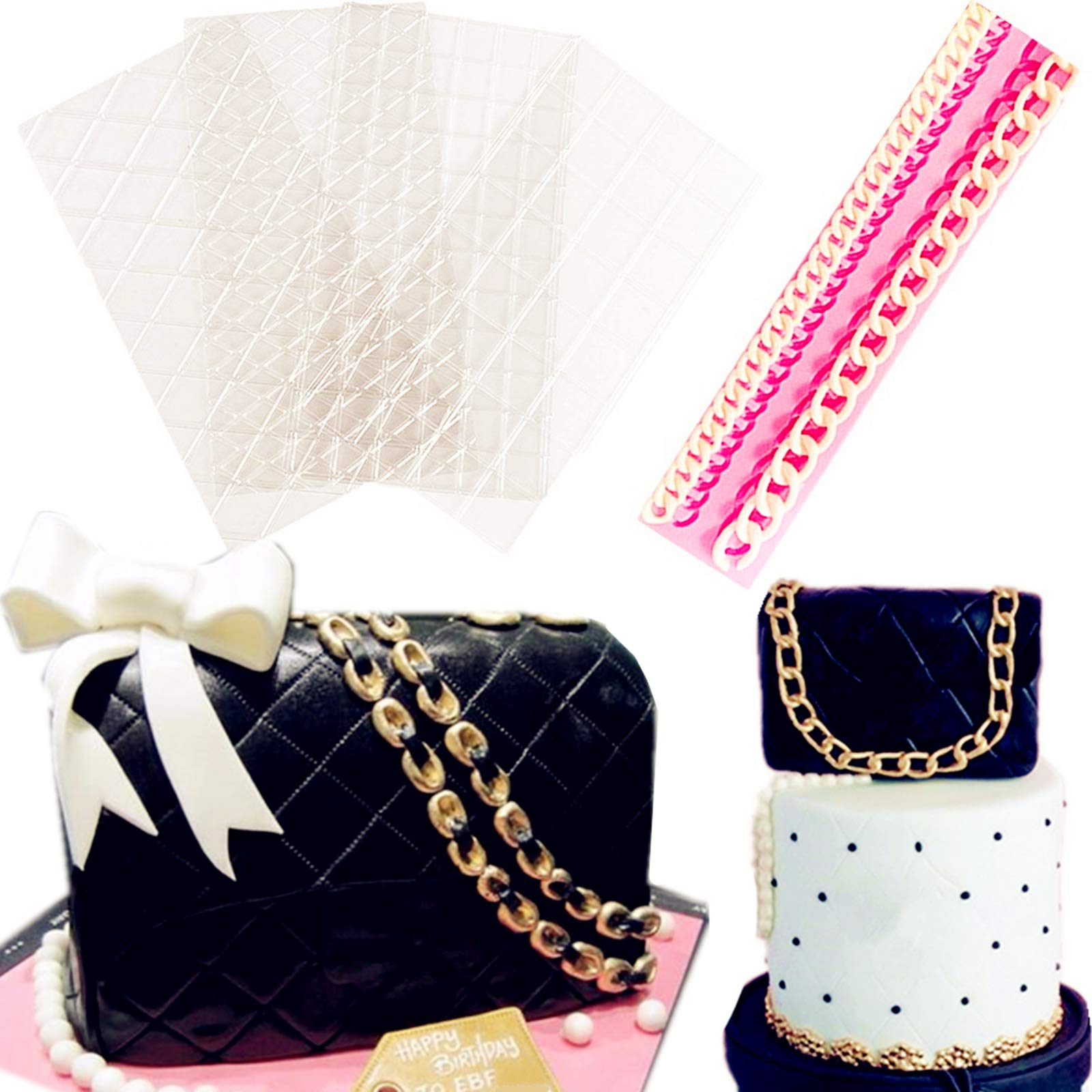 JeVenis Set of 5 Bag Chain Silicone Fondant Mold Fondant Impression Mat Mold Cake Decorating for Pastry Gum Pastry Tool Sugar Paste Baking