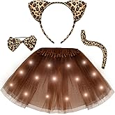 G.C Kids Light Up Leopard Costume Girls Leopard Ears Headband Tail Bow Tie Tutu Skirt Accessories Animal Costumes Halloween Cosplay Birthday Gifts