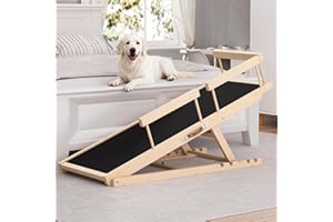 Chuiendi Dog Ramp for High Bed, Couch, Car, Pet Ramps 55.12" Long Adjustable 19.3"-27.17" Wooden Dog Step with Anti-slip Rubber Mat & Safety Side Rails for Small Medium Large Older Pets, up to 250 lbs