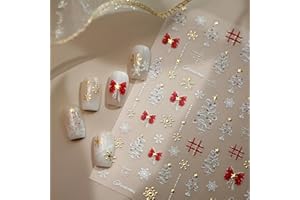 WUHCIM Christmas Nail Art Stickers 5D Embossed Christmas Nail Decals with Snowflake Xmas Tree Bow Design Self Adhesive Winter Nail Art Supplies for Women Girls Nail Art DIY 1 Sheet