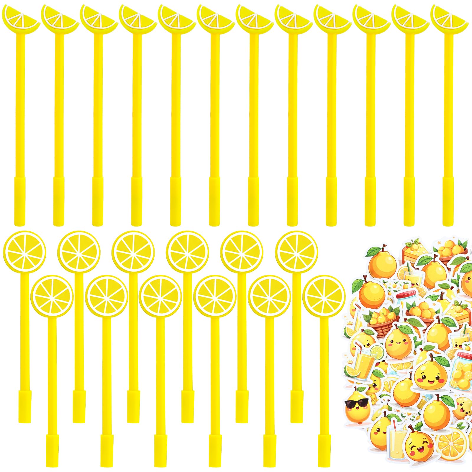 Photo 1 of Neptniopllab 74 Pack Lemon Stationery Gift Set,24 Pcs 0.5mm Black Ink Lemon Ballpoint Pens 50 Pcs Vinyl Waterproof Lemon Stickers Lemon Party Inspirational Gift for Back to School Office Home Use