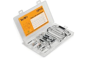 SCIWIL 10 PCS Heavy Duty Chain Quick Links, 3 Sizes Locking Carabiner Set - Galvanized Steel Screw Lock Connector for Hammock, Trailer, Camping - Rustproof & Easy to Install