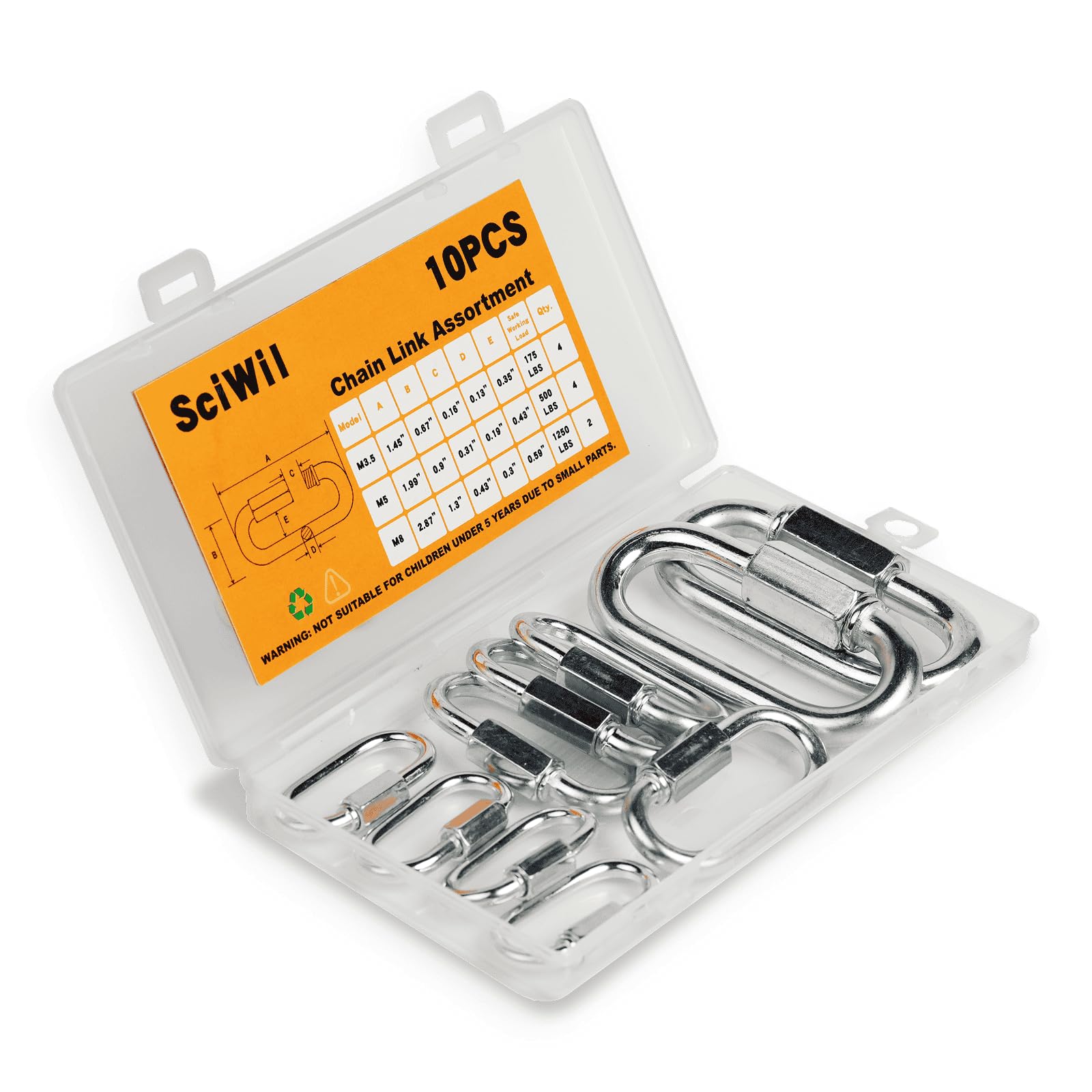 Photo 1 of 10 PCS Heavy Duty Chain Quick Links, 3 Sizes Locking Carabiner Set - Galvanized Steel Screw Lock Connector for Hammock, Trailer, Camping - Rustproof & Easy to Install