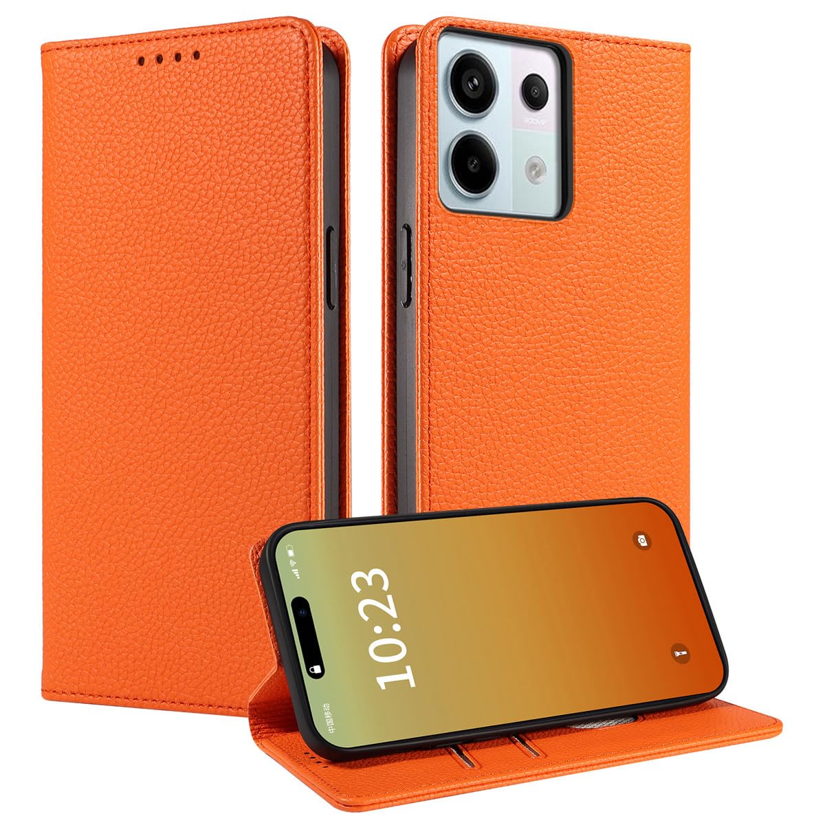 MOJIA Case for Xiaomi Redmi Note 13 Pro 5G / Poco X6 5G, [Strong Magnetic Closure] Premium PU Leather Wallet Case Flip Phone Cover, Card Holder Multifunctional Case. Orange