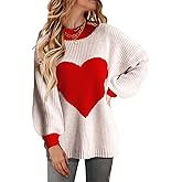 Virmoku Oversized Valentine Heart Sweater for Women Boyfriend Style Long Sleeve Crewneck Sweaters Women Casual Tops