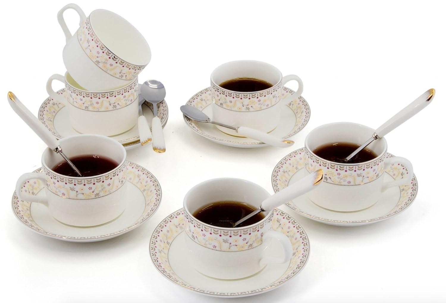 Porcelain Tea Cup and Saucer Coffee Set with Spoon 18 pc, of 6 TC ZSCQ