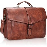 ESTARER Men's Leather Briefcase 17.3 Inch Laptop Messenger Bag for Office/Business/Travel, Professional Leather Computer Shoulder Bag, Brown