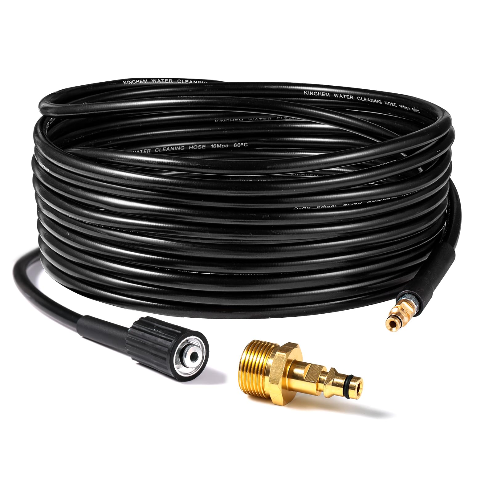 YUET 15M High Pressure Washer Replacement Hose M22(14mm) End with Quick Connector Adapter for All Kärcher K2(New/Old), K3, K4, K5, K7 Machines & Quick Connect End for New K2-K7 Gun(Not for Old K2 Gun)