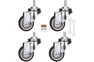 YEWEKE Stem Casters, 360 Degree Swivel Stem TPR Wheels with Metric M6-1.0x15mm Thread Industrial Castors for Carts, Furniture, Dolly, Workbench (1.5 Inch M6-1.0x15mm, Without Brake)