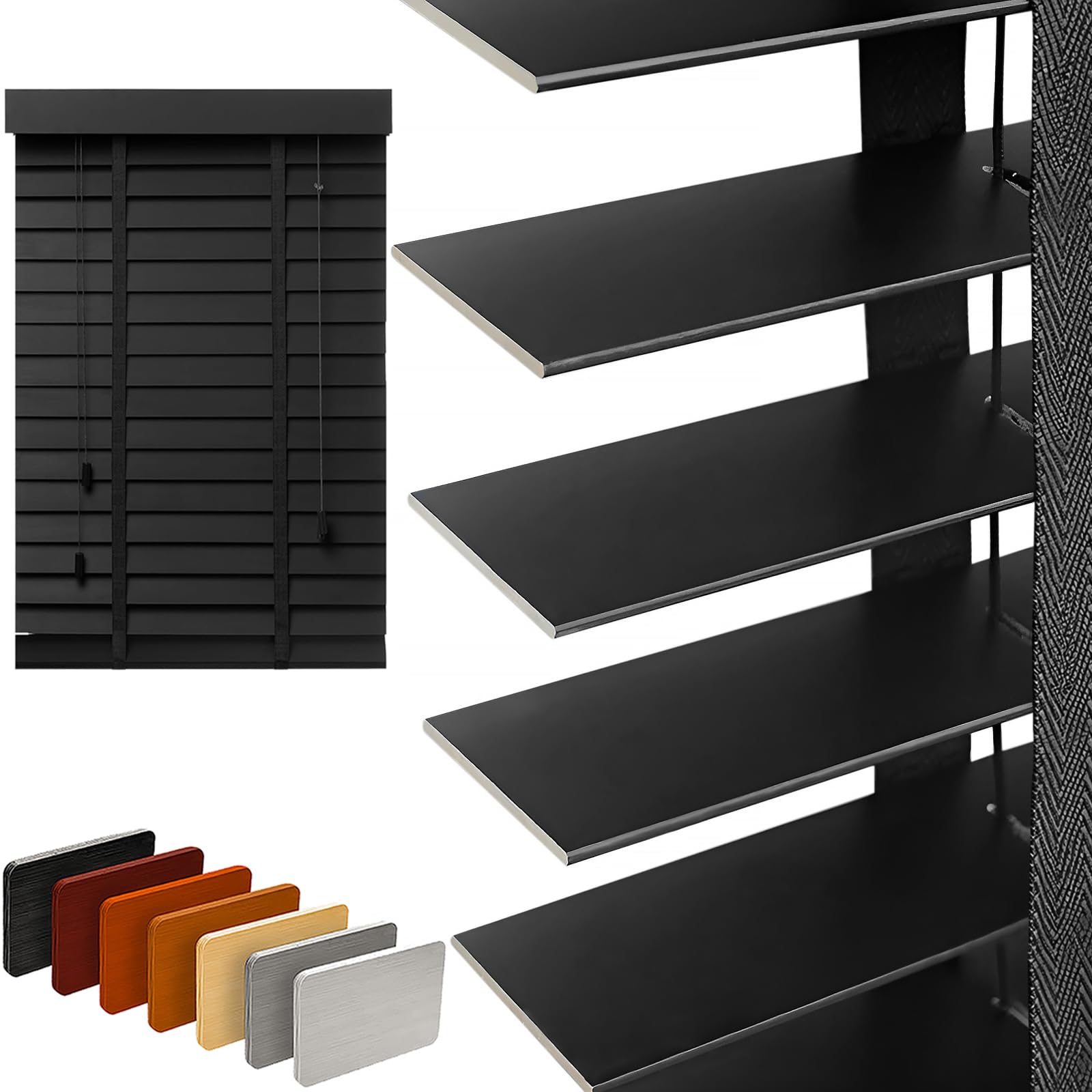 Photo 1 of 2" Slats Wood Blinds for Indoor Windows: Solid Wooden Blackout Blinds & Shades,Black Out Privacy Horizontal Blinds for Home Bedroom Bathroom Living Room Windows and Doors 36" WX64 H Black
