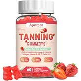 Agumoon Tanning Gummies for Women and Men, Self Tan Supplement - 60 Counts | with Beta Carotene, Lycopene, Astaxanthin, Collagen &amp; Vitamins, for Skin Health &amp; Pigmentation, Vegan