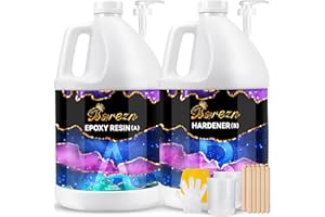 Bsrezn 2 Gallon Epoxy Resin Kit, Crystal Clear Hard Casting Resin and Curing Agent Hardener Resina Epoxica Transparente 2 Part Resin Art Supplies for Bar Table top Countertop Craft-Anti Yellowing 1:1