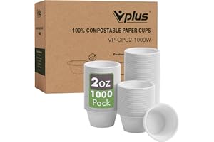 Vplus 1000 Pack 2 OZ Disposable Souffle Cups, 100% Compostable Portion Cups, Food Sample Cups Made From Bagasse Fibe, Perfect For Dips, Jams, Honey, Sauces, Nuts