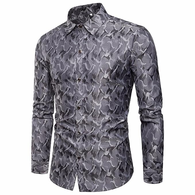Männer Shirt Slim Fit Streifen Langarm Casual Button Shirts Formale Top Bluse Herren Camouflage Design Seidentuch Langarm-Shi