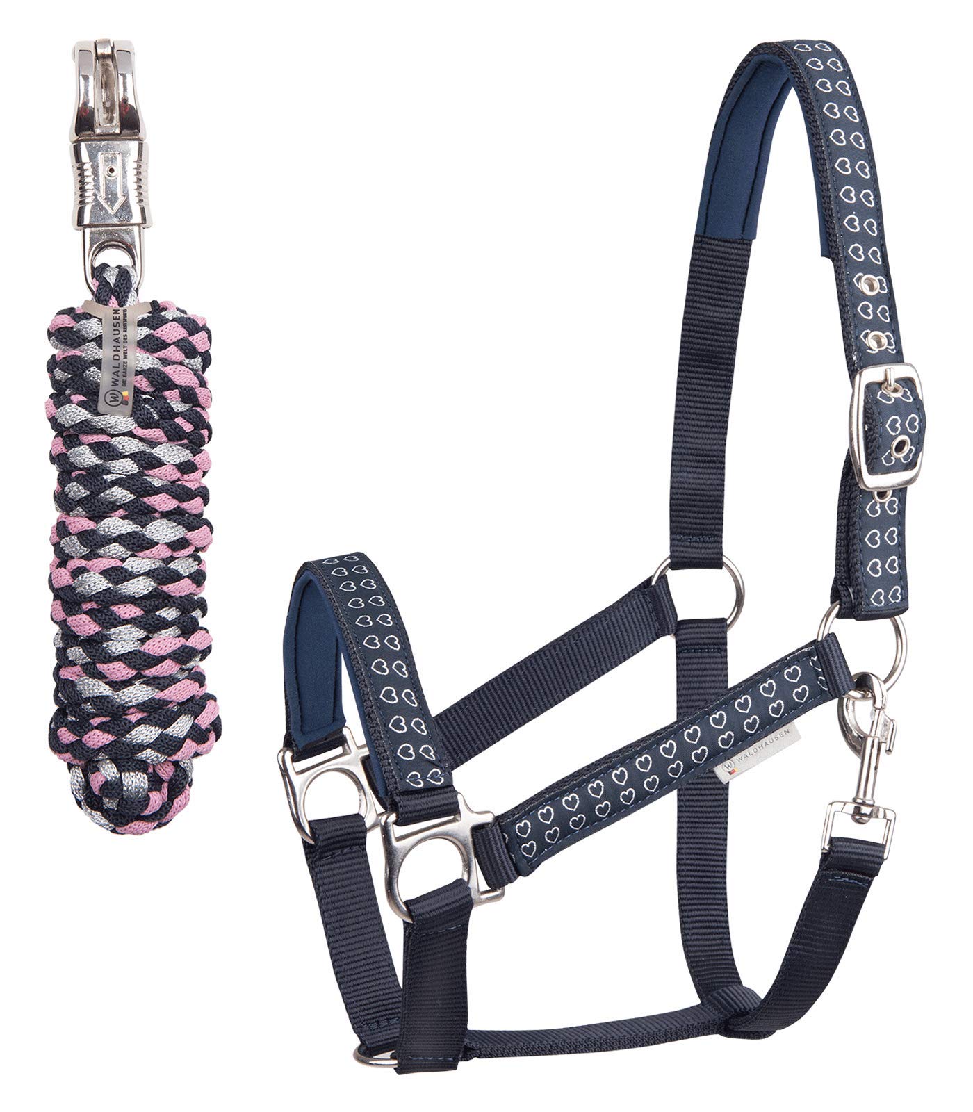 Equipride SILVER HEARTS HEADCOLLAR LEAD ROPE SET FULLY ADJUSTABLE SIZE FULL TO MINI SHETAND (Pony)