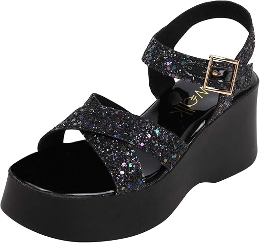 black wedge sandals