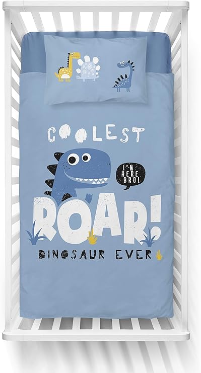 Parure De Lit Bebe Dinosaures Housse De Couette Reversible 90x1 Cm Taie 100 Coton Bleu Amazon Fr Bebes Puericulture