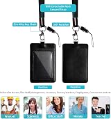 NiceLand 2-Sided PU Leather ID Badge Holder with Lanyard & Reel - Black view 4