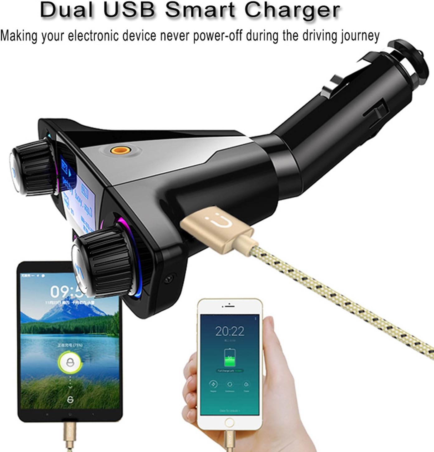 Bluetooth FM Transmitter Handfrees-Calling Radio Adapter Car Kit with Dual USB Port MP3 Player Support TF Card USB Flash Drive: Home Audio & Theater