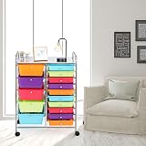 TANGZON 15 Drawer Storage Cart with Lockable Wheels Rainbow 63x37x87cm view 9