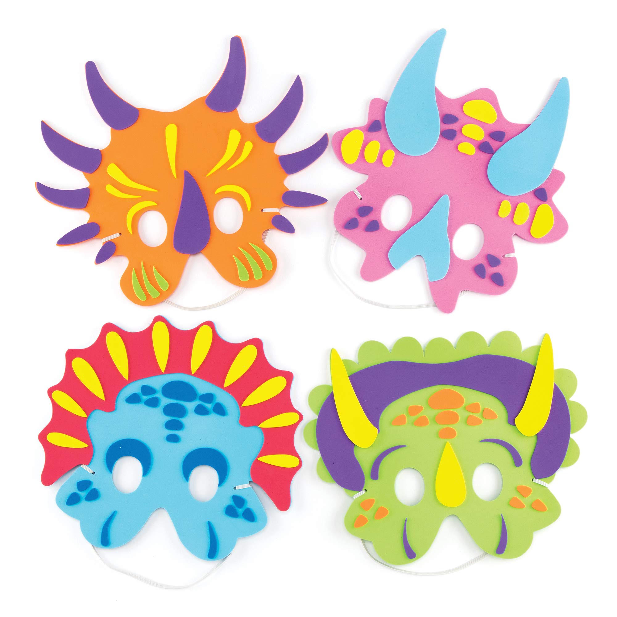 Baker Ross AR382 Dinosaur Mask Kits - Pack of 4, DIY Craft Kits for Kids Arts and Craft Activities and Dinosaur Party