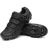 KESCOO Mens Mountain Bike Shoes with 2-Bolts SPD Cleats Included, Cycling Shoes with Quick Ratchet Buckle Indoor Outdoor Riding Biking