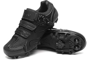 KESCOO Mens Mountain Bike Shoes with 2-Bolts SPD Cleats Included, Cycling Shoes with Quick Ratchet Buckle Indoor Outdoor Riding Biking