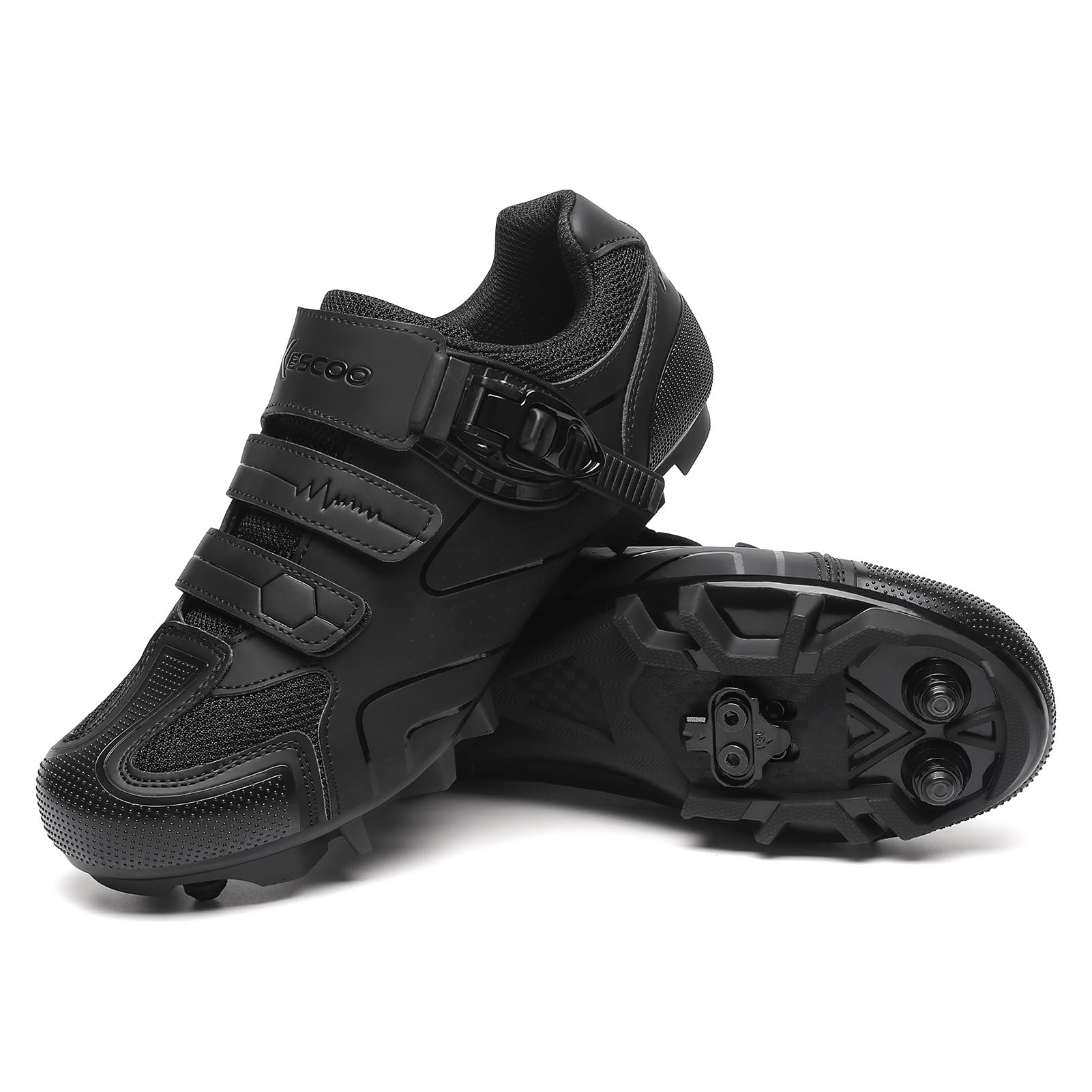 Photo 1 of KESCOO Mens Mountain Bike Shoes with 2-Bolts SPD Cleats Included, Cycling Shoes with Quick Ratchet Buckle Indoor Outdoor Riding Biking Black 48