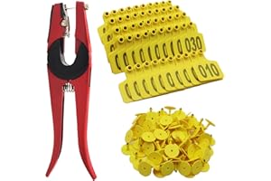 ACHICKLEAD Cattle Ear Tags Numbered 001-100 with Pliers, Plastic Livestock Animal Ear Tag(Yellow)