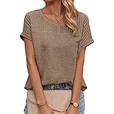 Dokotoo Womens Tops Trendy Crewneck Short Sleeve Summer T Shirts Casual Solid Loose Basic Pleated Blouses