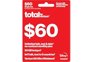 TOTAL WIRELESS Total by Verizon $60 No-Contract Single-Device Monthly Plan Unlimited Talk, Text & Data+20 GB Hotspot