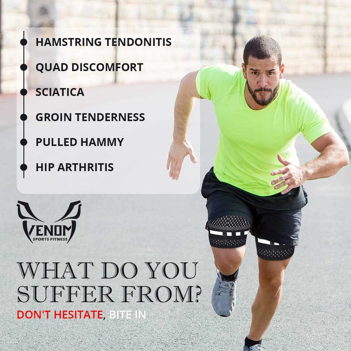 Venom Thigh Compression Sleeves for Men and Women, (Pair), Breathable Support Brace for Hamstrings, Groin and Quad Muscles, Injury Recovery and Pain Relief: Sports & Outdoors
