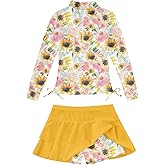 Vogseek 3-12T Girls Rash Guard 2 Pieces Bathing Suit Long Sleeve Swimsuit Swimming Skirt with Shorts Swimwear