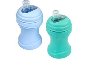 Re-Play Transition Sippy Cups for 1 Year-Old - Medical Grade Silicone Soft Spout & Travel Lid, Easy to Hold Hourglass Shape, Made in USA - 8 Oz. - Set of 2 - Sea Glass