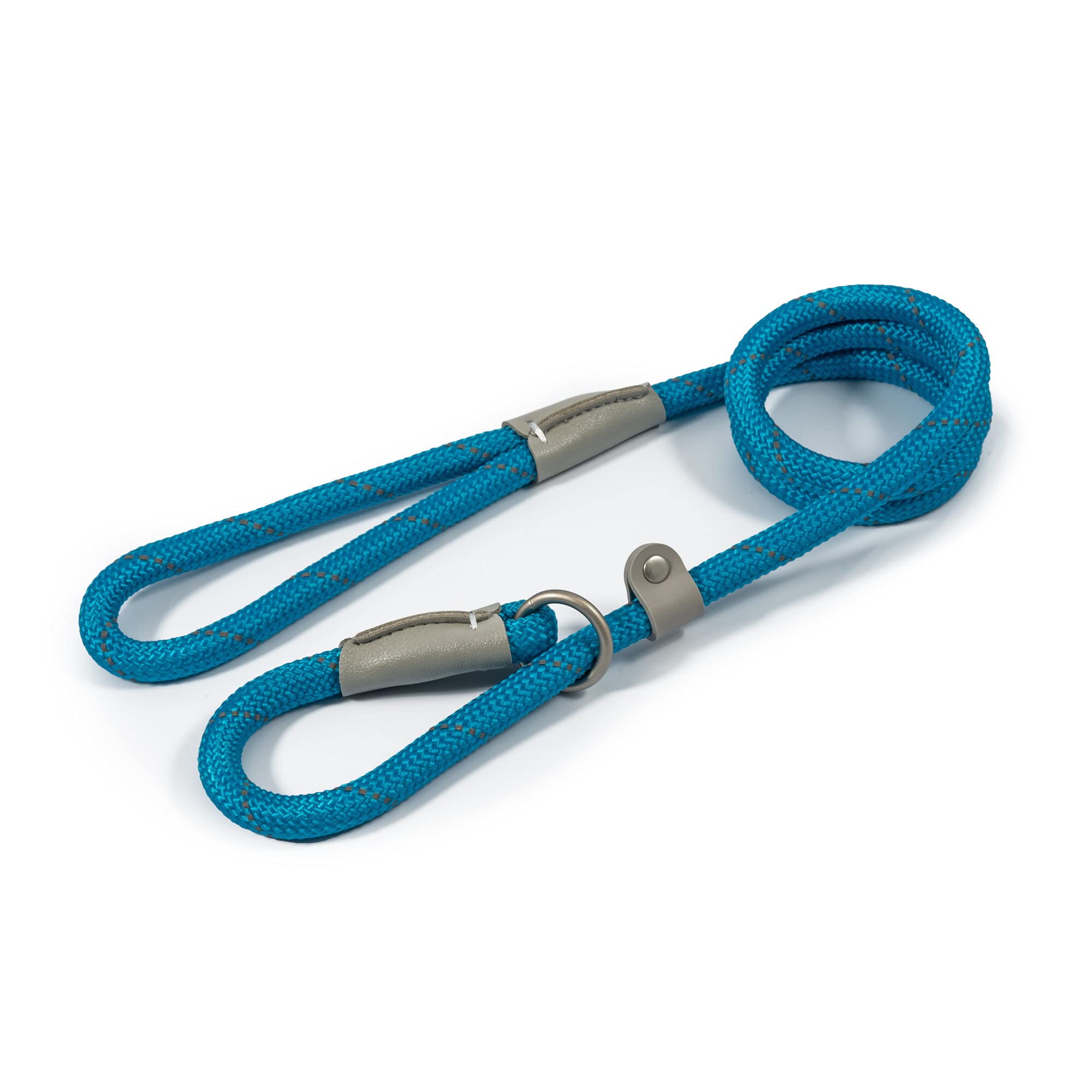 Ancol Viva Reflective Rope and Leather Slip Dog Lead - Blue - Lightweight Weatherproof Durable Puppy Training Accessory - 1.5m x 12mm