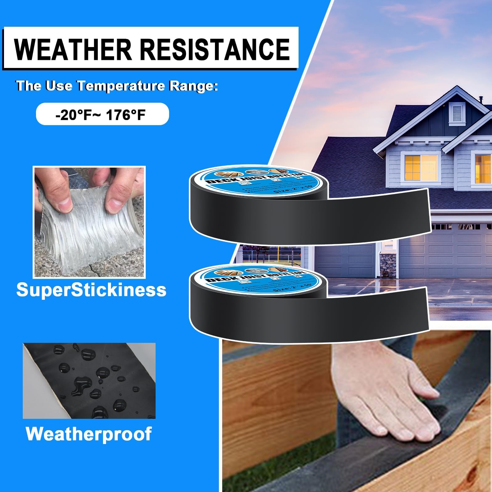 REEPLAR 10-Roll 2" X 50' Deck Joist Butyl Tape – Heavy-Duty Waterproof Flashing Tape For Beams & RVs