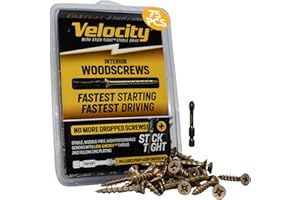 PHILLIPS Velocity Interior 2 Inch Wood Screws DIY Pack (Size #8, 75 Pcs) – Zinc and Yellow Coating, Stick-Tight Technology, Screw for Wood Working with PSD ACR Driver Bit