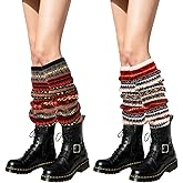 XEPST 2 Pairs Leg Warmers Winter Warm Boot Cuffs for Women, Bohemian Style Crochet Knitted Boot Topper Socks Leg Cuffs Winter Gift for Girls, Black & White