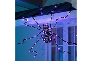 EAMBRITE 5FT Halloween Giant Spider, Light Up Spider Outdoor with 84 LED Purple Lights, Black Scary Spider Halloween Decorations for Yard Haunted House Window Party Porch Indoor Outside Decor