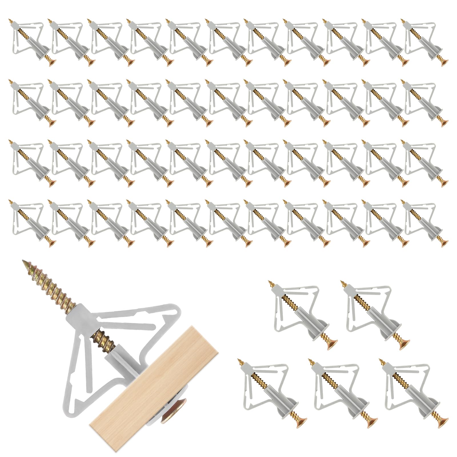 100 Pcs Plasterboard Wall Plugs and Screws, Plasterboard Fixings Set, Butterfly Type Heavy Expansion Tube Plasterboard Anchor Screw for TV Wall Brackets and Hollow Walls (50 Anchors + 50 Screws)