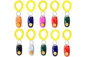 Rocutus 10-Piece Colorful Pet Training Clickers with Wrist Strap - Train Dogs, Cats, Horses & More